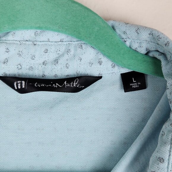Travis Mathew Thundersnow Short Sleeve Polo Shirt Blue Geo Print sz L - Picture 6 of 8